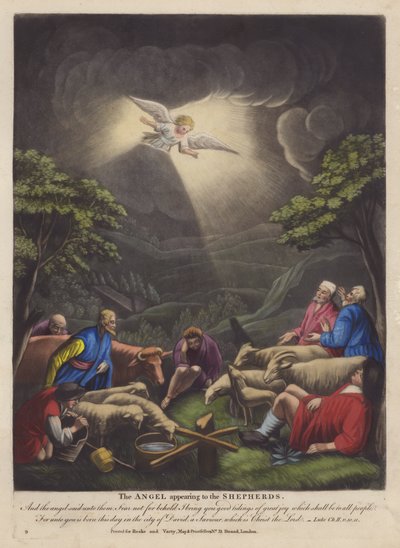 Englen, der viser sig for hyrderne (farve litho) af English School
