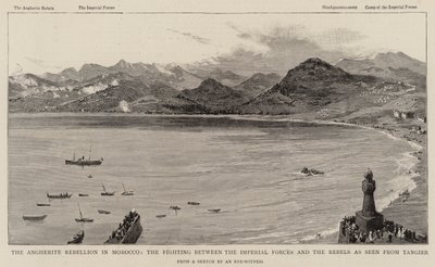 Angherite-oprøret i Marokko, kampene mellem de kejserlige styrker og oprørerne set fra Tanger (gravering) af English School