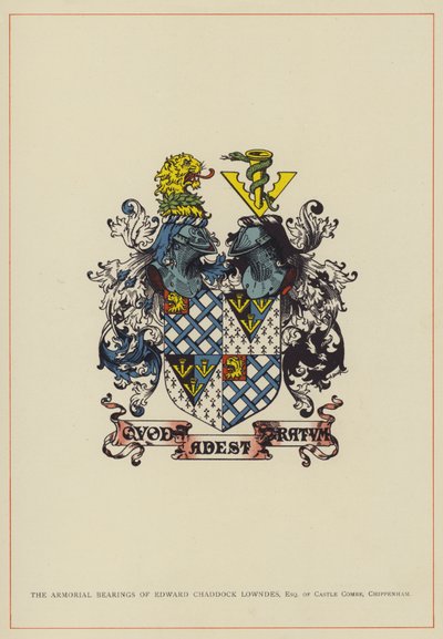 Edward Chaddock Lowndes, Esquire of Castle Combe, Chippenhams våbenskjold (farvelitografi) af English School