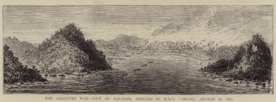 Ashantee War, View of Aquidah, beskudt af HMS "Druid", 28. august 1873 (gravering) af English School