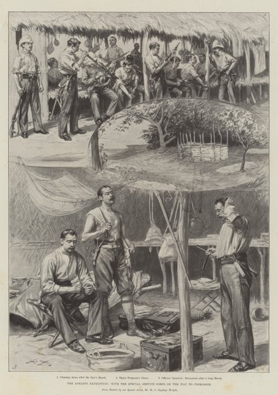 Ashanti-ekspeditionen med Special Service Corps på vej til Coomassie (litho) af English School