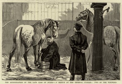 The Assassination of the Late Czar of Russia, a Sketch at the Imperial Stables, two of the woundeddani af English School