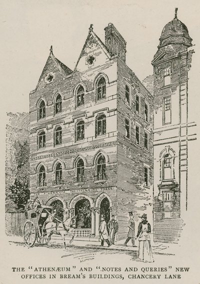Athenaeum og Notes and Queries nye kontorer i Breams Buildings, Chancery Lane, London af English School