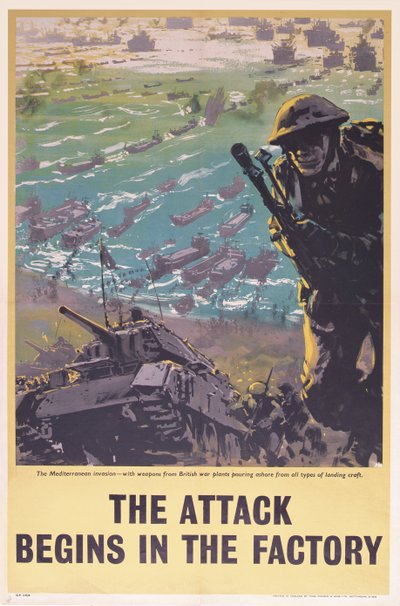 Angrebet begynder i fabrikken, WWII plakat, 1943 af English School