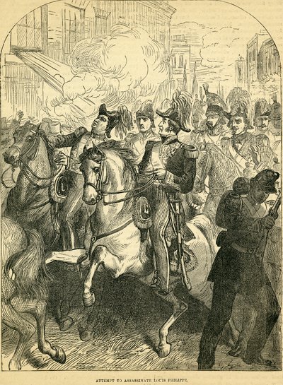 Forsøget på at myrde kong Louis Philippe af Frankrig, illustration taget fra Cassells Illustrated History of England, 18571858 af English School