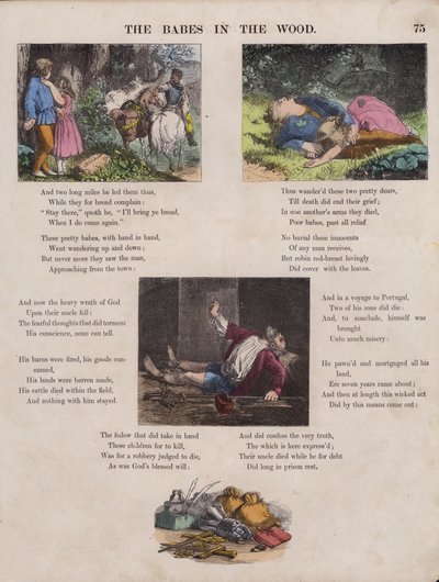 The Babes In The Wood (farvet gravering) af English School