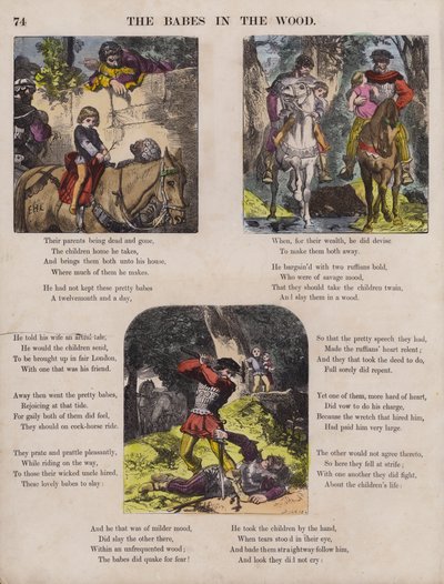 The Babes In The Wood (farvet gravering) af English School