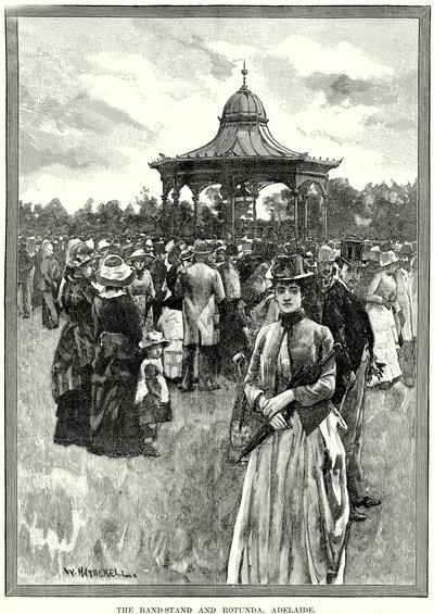 Bandstand og Rotunda, Adelaide (kobberstik) af English School