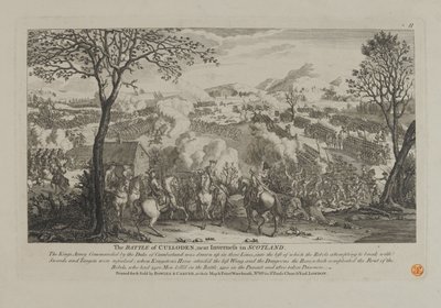 Slaget ved Culloden, nær Inverness i Skotland, udgivet af Bowles og Carver, 1746 af English School