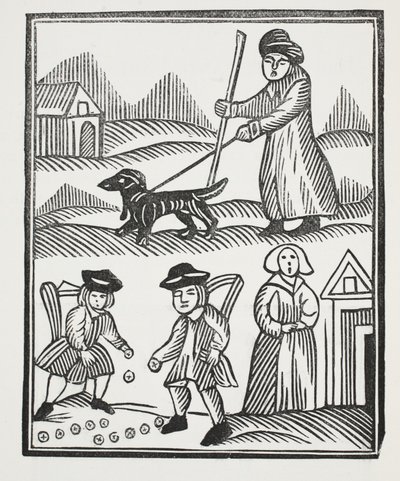 Tiggeren, der rejser med sin hund, bringer god rigdom hjem til prog, hvormed han overgår ridderen, og vier sit barn til hendes glæde, illustration fra kap-bøger fra det attende århundrede af English School