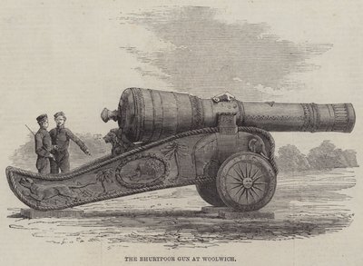 The Bhurtpore Gun at Woolwich (gravering) af English School