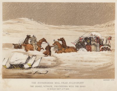Birmingham-posten, nær Aylesbury, vagten W Price, fortsætter med poserne (farve litho) af English School