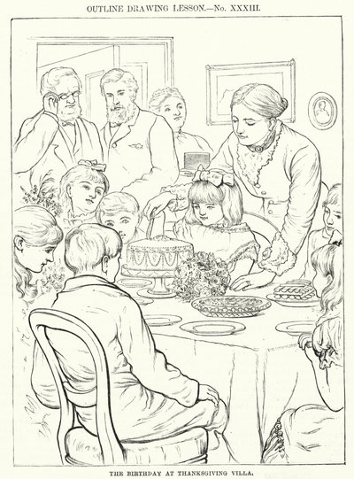 Fødselsdagen i Thanksgiving Villa (gravering) af English School