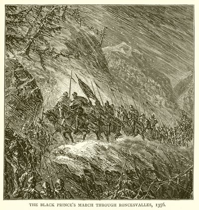 De sorte prinser går gennem Roncesvalles, 1356 af English School
