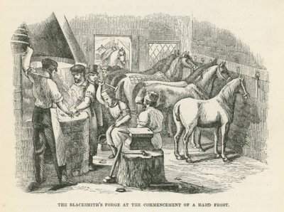 Die Schmiede bei Beginn eines starken Frosts (Gravur) von English School