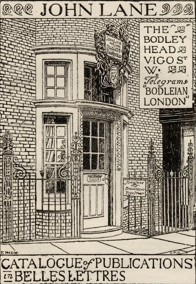 The Bodley Head Publishing House, forsideillustration fra Catalogue of Publications in Belles Lettres af English School