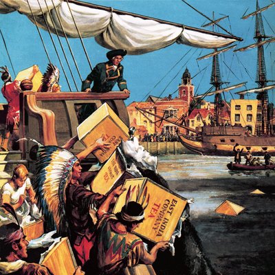 The Boston Tea Party (litografi) af English School