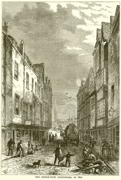 The Bridge-Foot, Southwark, i 1810 af English School