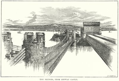 Broerne, set fra Conway Castle (kobberstik) af English School