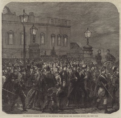 Brighton Railway Station lørdag aften før den frivillige anmeldelse (gravering) af English School