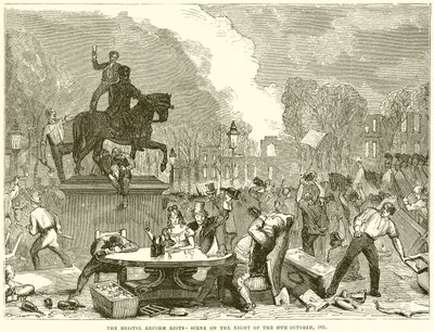 Bristol Reform Riots-scene om natten den 30. oktober 1831 af English School