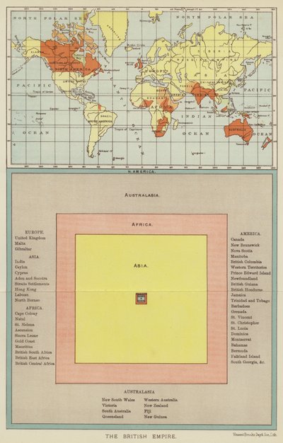 Det britiske imperium (farvelitografi) af English School