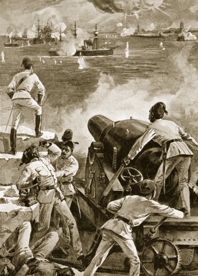 Den britiske flåde bombarderer havnene i Alexandria den 11. juli 1882 af English School