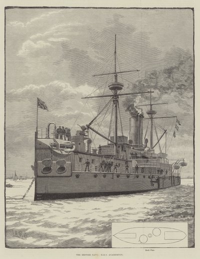 Den britiske flåde, HMS Agamemnon (gravering) af English School