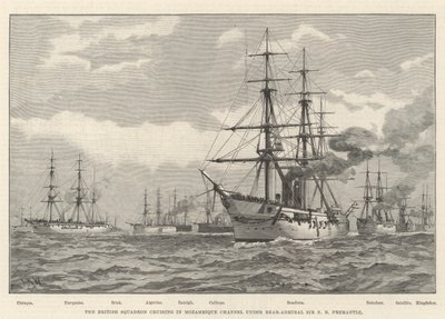 Den britiske eskadron sejler i Mozambique Channel under kontreadmiral Sir E R Fremantle (gravering) af English School