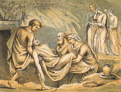 Jesu begravelse (farvegravering) af English School