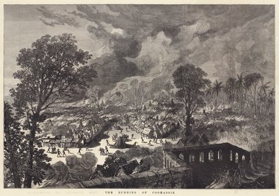 The Burning of Coomassie (gravering) af English School