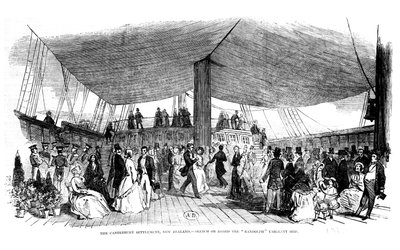 The Canterbury Settlement, New Zealand - skitse om bord på Randolph Emigrant-skibet, 1850 af English School
