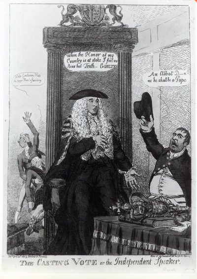 The Casting Vote, eller den uafhængige højttaler, satirisk tegneserie, der viser premierministeren, Henry Addington, 1805 (tryk) af English School