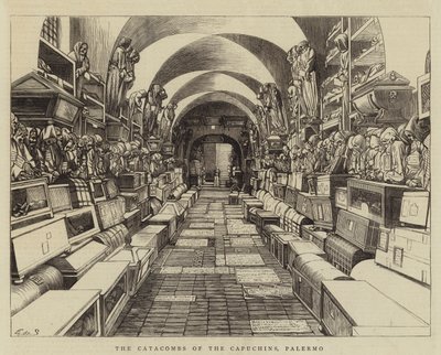 Kapucinernes katakomber, Palermo (gravering) af English School