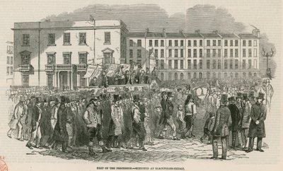 Chartistmødet på Kennington Common i 1848, en del af processionen - skitseret ved Blackfriars Bridge af English School