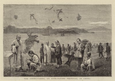 Ching-Yaong, eller Drage-Flying Festival, i Kina (gravering) af English School