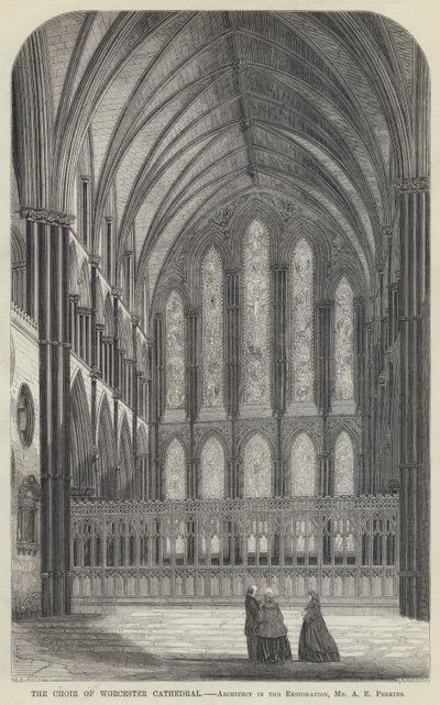 The Choir of Worcester Cathedral (gravering) af English School