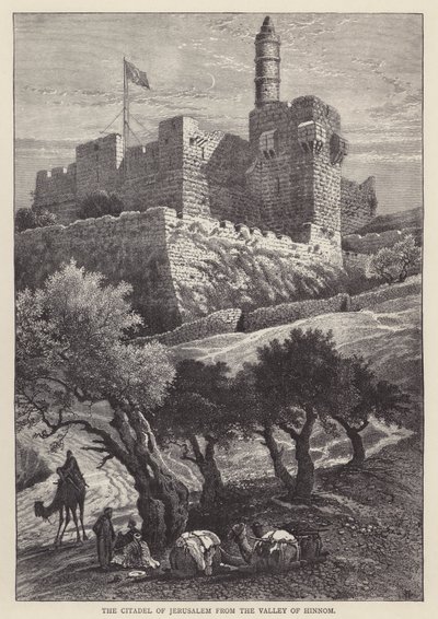 Citadellet i Jerusalem fra Hinnom-dalen (gravering) af English School
