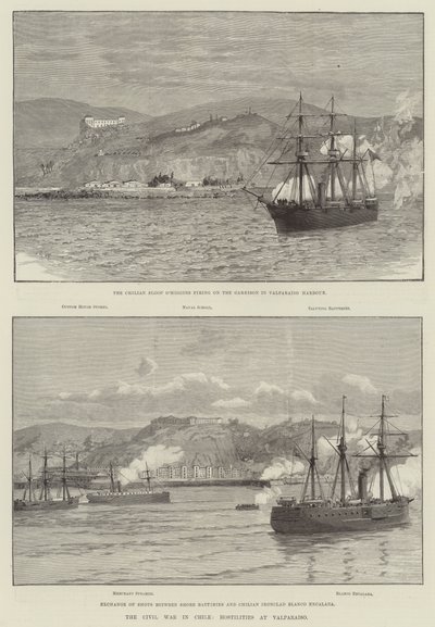 Borgerkrigen i Chile, fjendtligheder ved Valparaiso (gravering) af English School