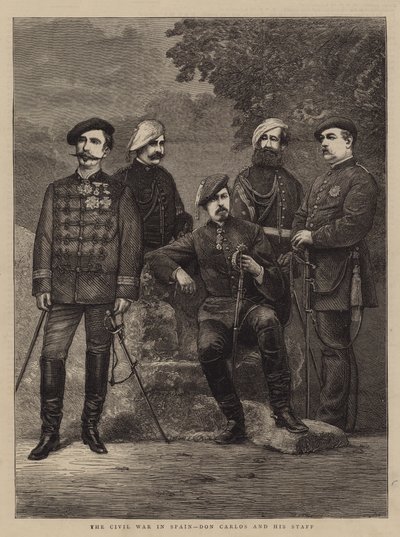 Borgerkrigen i Spanien, Don Carlos og hans stab (gravering) af English School