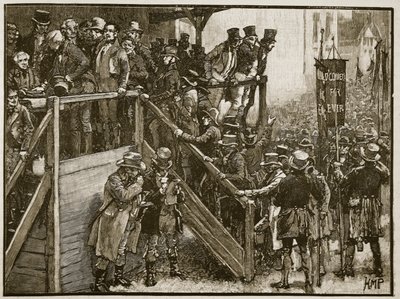 Clare-konkurrencen: Fader Murphy fører sine lejere til afstemningen, illustration fra Cassells Illustrated History of England (sepia-foto) af English School