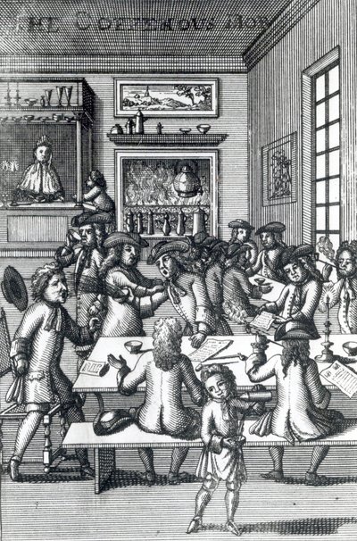 The Coffeehouse Mob, af Edward Ward, taget fra Vulgus Britannicus, 1710 af English School