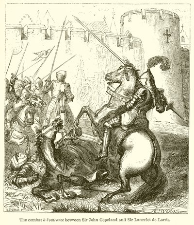 The Combat & Foutrance mellem Sir John Copeland og Sir Lancelot de Lorris af English School
