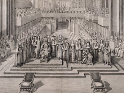 Kroningen af kong Jakob II (1633-1701) og hans anden hustru Maria af Modena (1658-1718) 1685 af English School