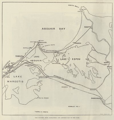 Landet fra Alexandria og Aboukir-bugten til Nilen (gravering) af English School