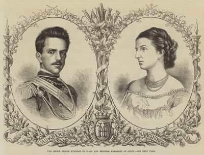 Kronprins Humbert af Italien og prinsesse Margaret af Savoyen (gravering) af English School
