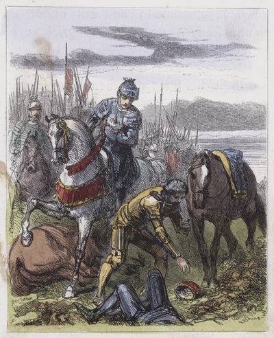 Kronen af Richard III, fundet på Bosworth Field (farvet indgravering) af English School
