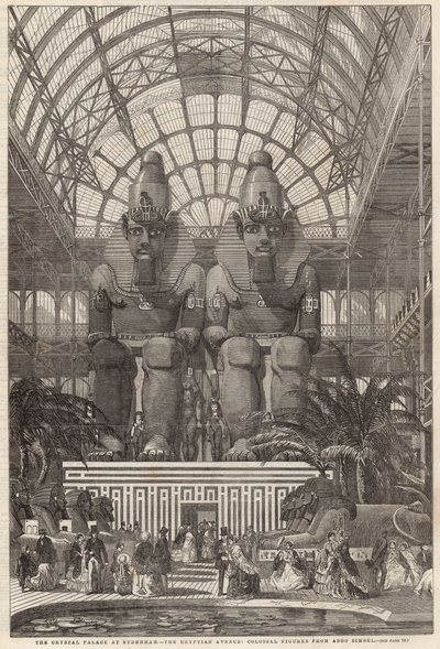 Der Crystal Palace in Sydenham; Die ägyptische Allee, kolossale Figuren aus Aboo Simbel von English School