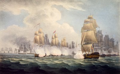 The Defeat of the French under Linois af Commodore Dances Squadron, 15. februar 1804, fra The Naval Chronology of Great Britain, af J. Ralfe af English School