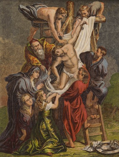 Nedstigningen fra korset (chromolitho) af English School